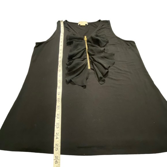 Michael Kors WomenTop Black Ruffle Front Sleeveless Gold Front Zip Shirt XL - Picture 10 of 10